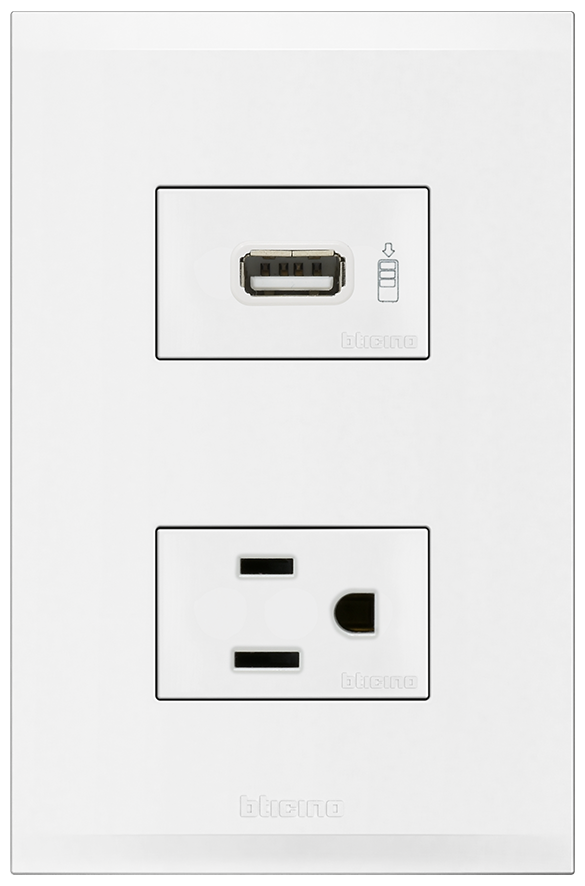 Placa con 1 tomacorriente y 1 cargador USB