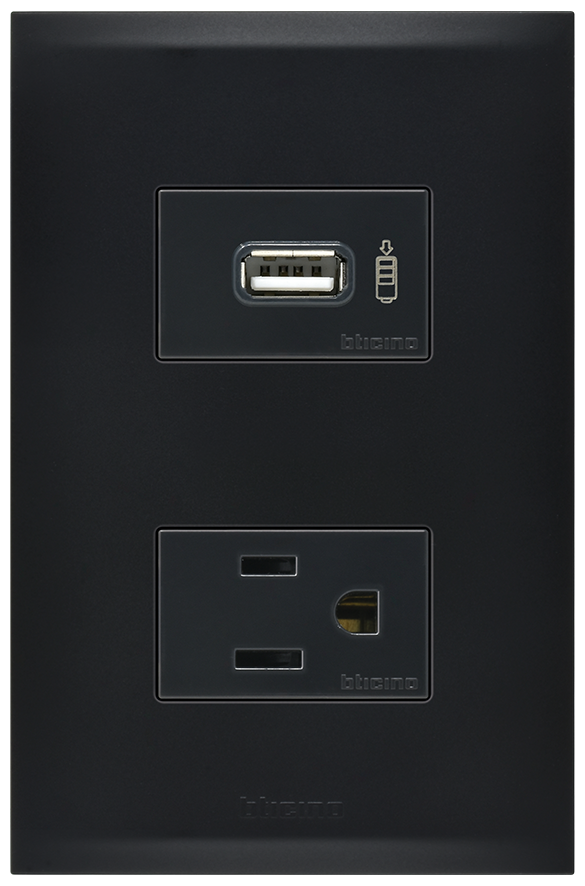 Placa con 1 tomacorriente y 1 cargador USB