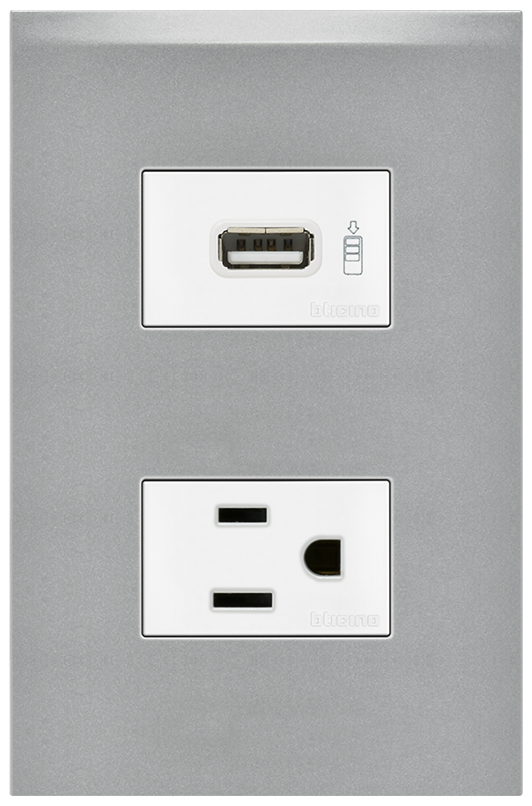 Placa con 1 tomacorriente y 1 cargador USB