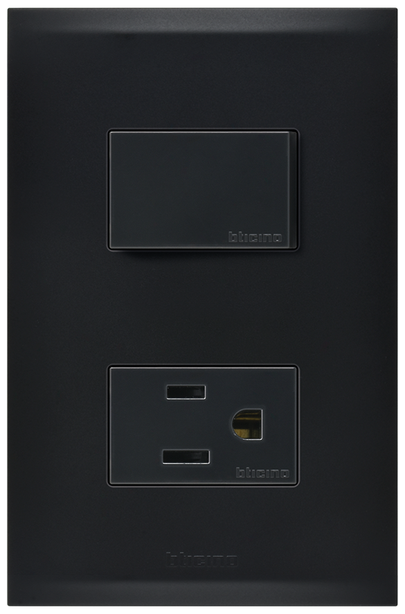 Placa con 1 interruptor sencillo y 1 tomacorriente